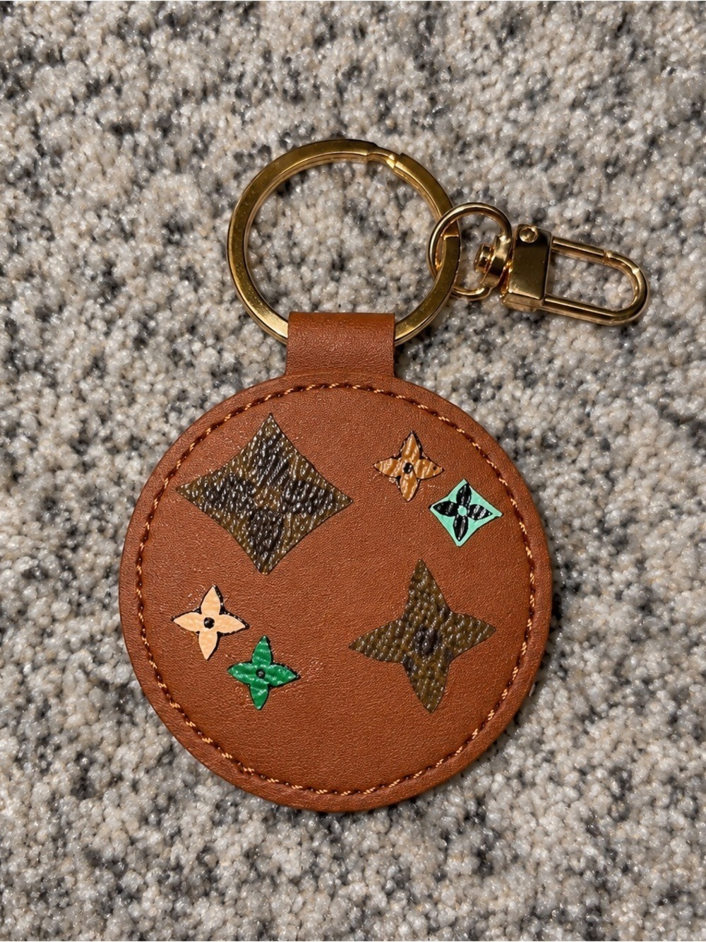 Handmade AirTag Holder Keychain Brown Monogram Style Vegan Leather